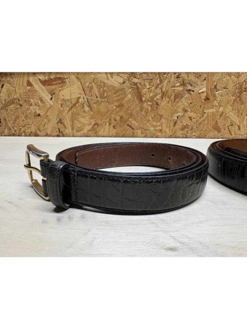 Lot Of 2 Jos A Bank Black Alligator Embossed Italian Leather Belts Brass 38